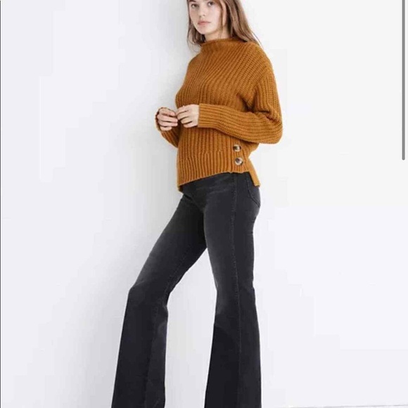 Madewell High Neck Knit Sweater Button Details Marigold Small - Picture 2 of 5